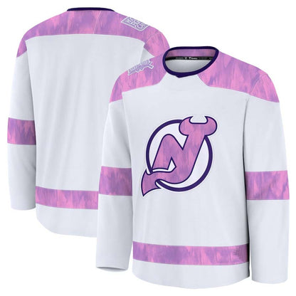 NJ.Devils Fanatics 2024 Hockey Fights Cancer Practice Jersey - White Stitched American Hockey Jersey UNEC