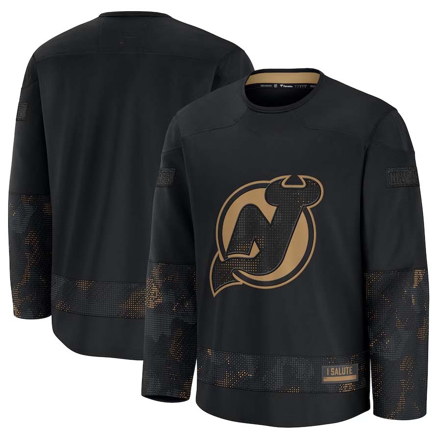 NJ.Devils Fanatics 2024 Military Appreciation Practice Jersey - Black Stitched American Hockey Jersey UNEC