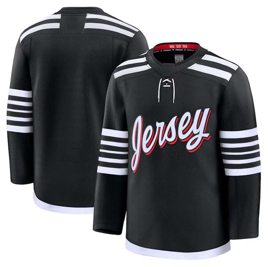 NJ.Devils Fanatics Alternate Premium Jersey - Black Stitched American Hockey Jersey UNEC