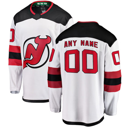 Custom NJ.Devils Fanatics Branded Away Breakaway White Stitched American Hockey Jersey UNEC