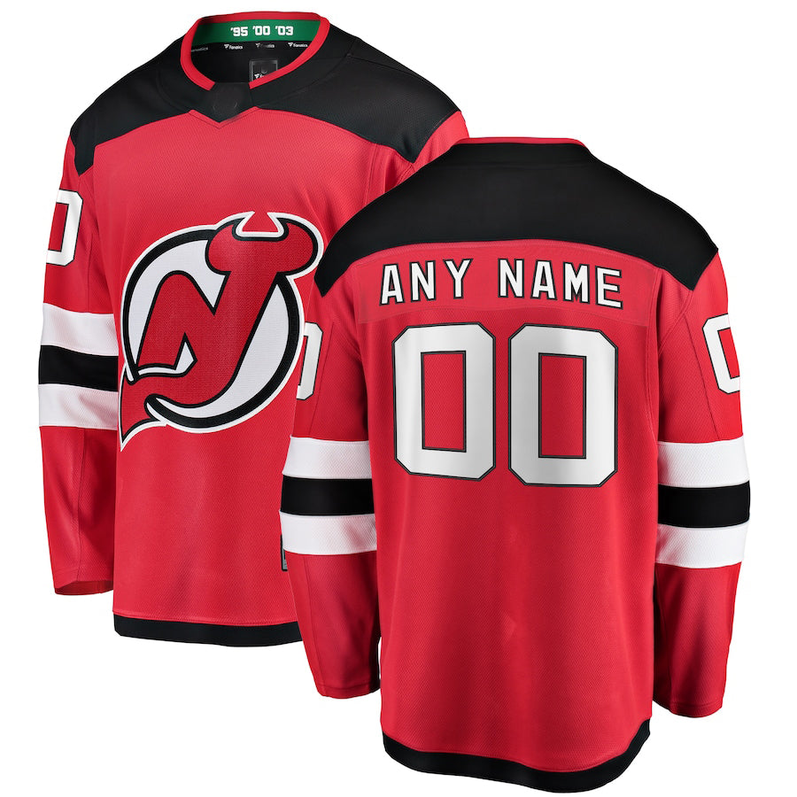 Custom NJ.Devils Fanatics Branded Home Breakaway Red Stitched American Hockey Jersey UNEC