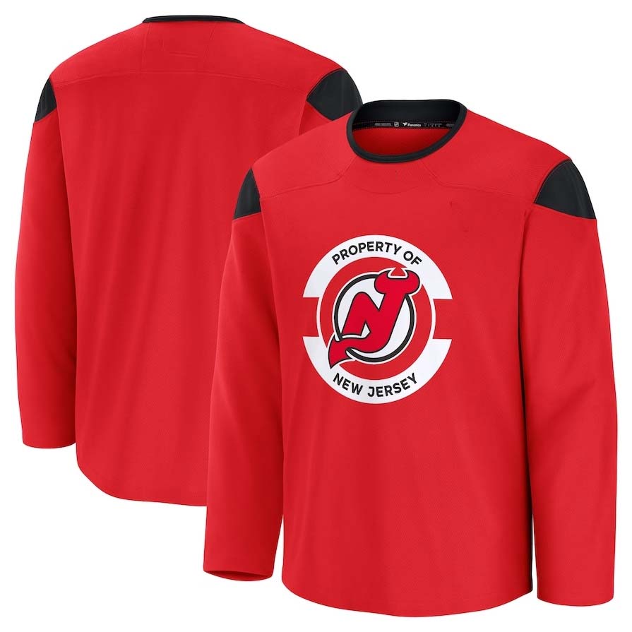 NJ.Devils Fanatics Team Practice Jersey - Red Stitched American Hockey Jersey UNEC