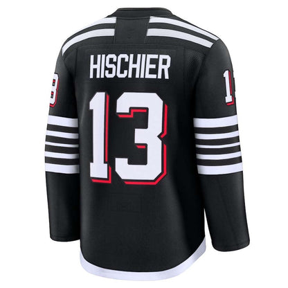 NJ.Devils #13 Nico Hischier Fanatics Alternate Premium Jersey - Black Stitched American Hockey Jersey UNEC