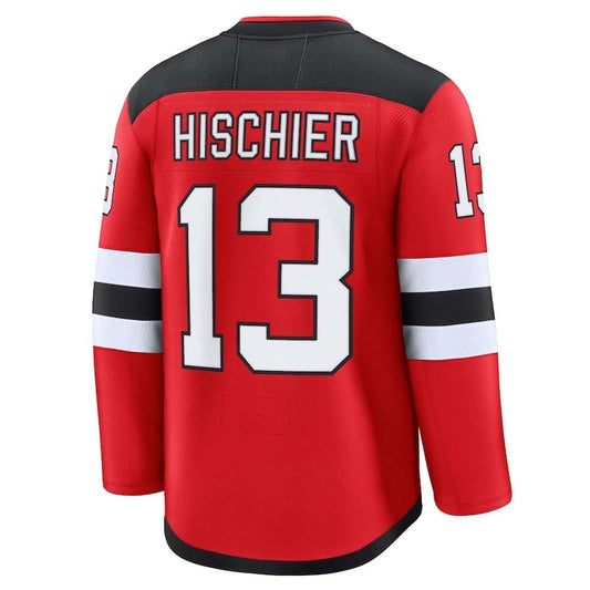 NJ.Devils #13 Nico Hischier Fanatics Home Premium Jersey - Red Stitched American Hockey Jersey UNEC