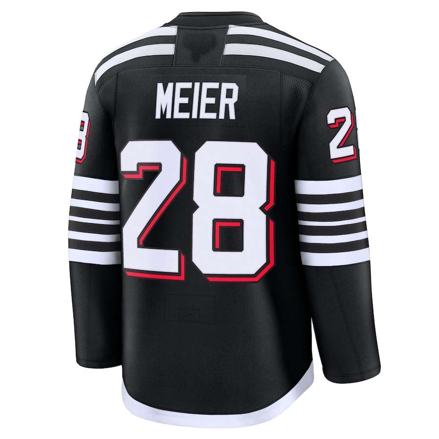 NJ.Devils #28 Timo Meier Fanatics Alternate Premium Jersey - Black Stitched American Hockey Jersey UNEC