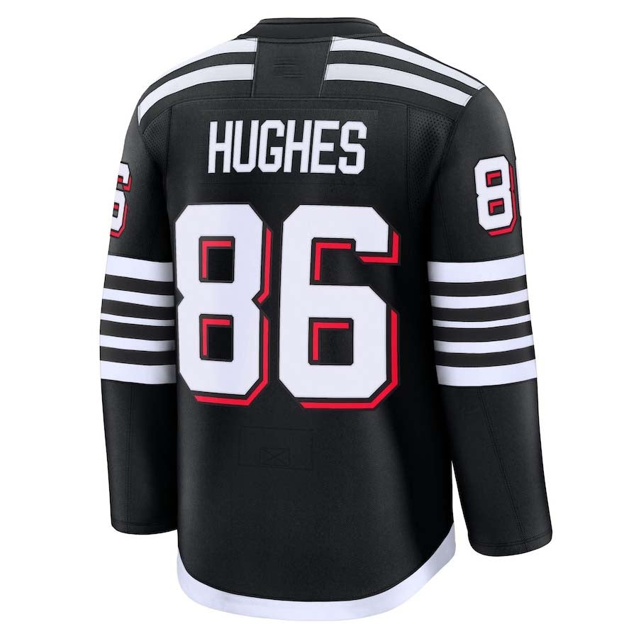 NJ.Devils #86 Jack Hughes Fanatics Alternate Premium Jersey - Black Stitched American Hockey Jersey UNEC