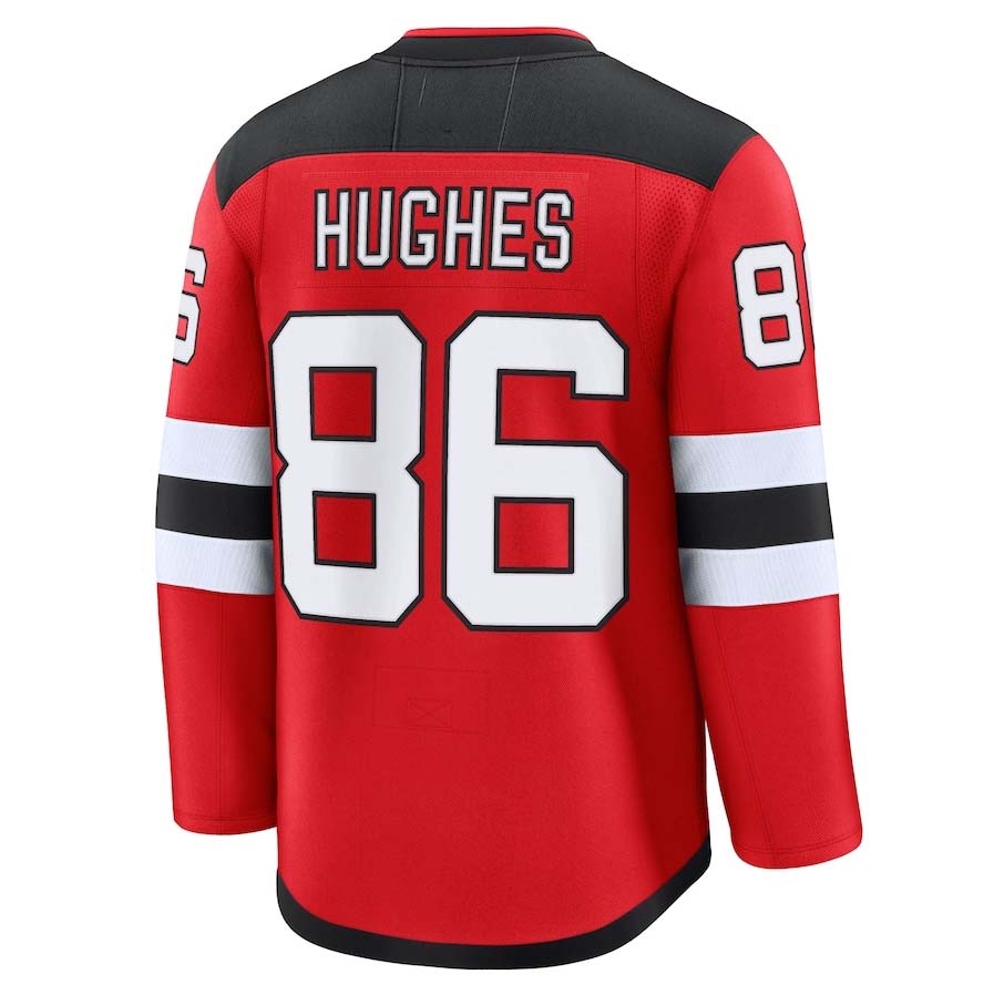 NJ.Devils #86 Jack Hughes Fanatics Home Premium Jersey - Red Stitched American Hockey Jersey UNEC