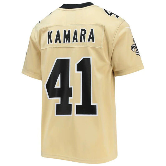 NO.Saints #41 Alvin Kamara Gold Inverted Team Game Jersey Stitched American Football Jersey