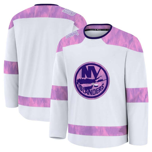 NY.Islanders Fanatics 2024 Hockey Fights Cancer Practice Jersey - White Stitched American Hockey Jersey UNEC