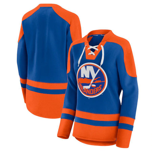 NY.Islanders Fanatics Branded Net Gain Fleece V-Neck Pullover Sweatshirt RoyalOrange Stitched American Hockey Jersey UNEC