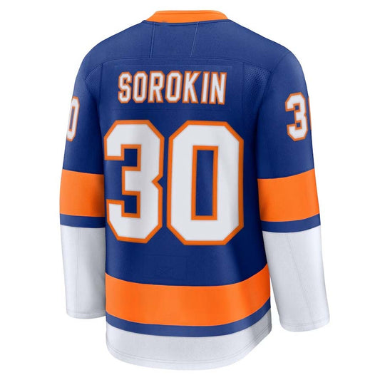NY.Islanders #30 Ilya Sorokin  Fanatics Home Premium Jersey - Royal Stitched American Hockey Jersey UNEC
