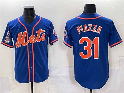 New York Mets #31 Mike Piazza Blue With Patch Cool Base Stitched Baseball Jersey
