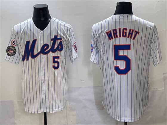 New York Mets #5 David Wright White With Patch Stitched Baseball Jersey