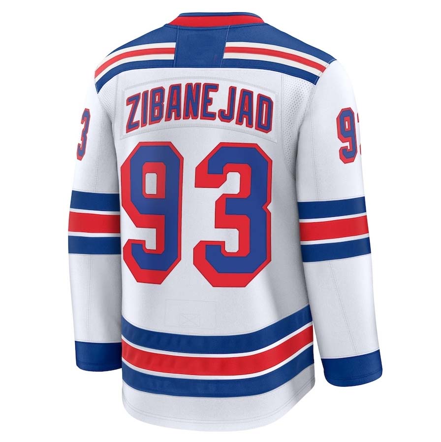 NY.Rangers #93 Mika Zibanejad Fanatics Away Premium Jersey - White Stitched American Hockey Jersey UNEC