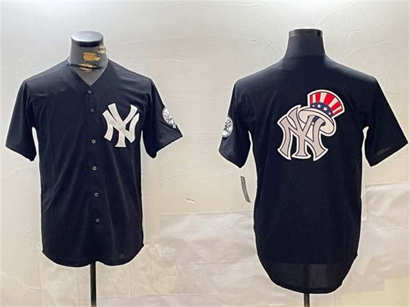New York Yankees Team Big Logo Black With Patch Cool Base Stitched Baseball Jersey