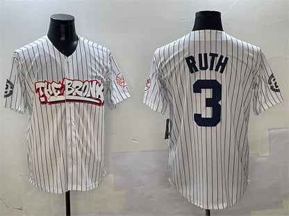 New York Yankees #3 Babe Ruth White Bronx Graffiti Vapor Limited Stitched Baseball Jersey