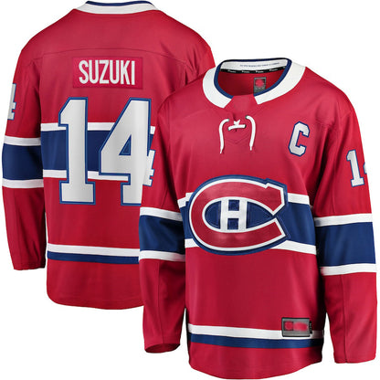 M.Canadiens #14 Nick Suzuki Fanatics Branded Home Captain Patch Breakaway Player Jersey  Red Stitched American Hockey Jersey UNEC