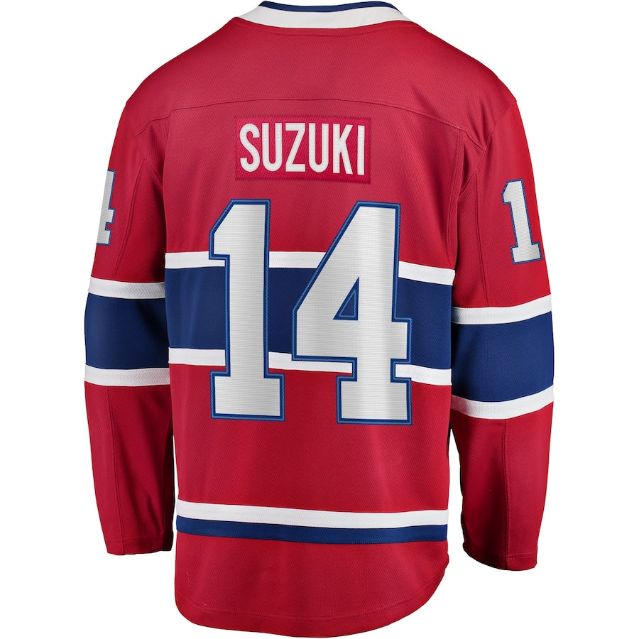 M.Canadiens #14 Nick Suzuki Fanatics Branded Home Premier Breakaway Player Jersey Jersey  Red Stitched American Hockey Jersey UNEC