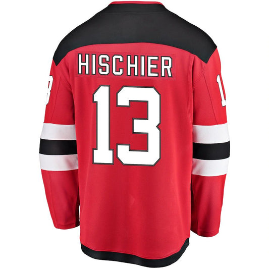 NJ.Devils #13 Nico Hischier Fanatics Branded Breakaway Player Jersey Red Stitched American Hockey Jersey UNEC