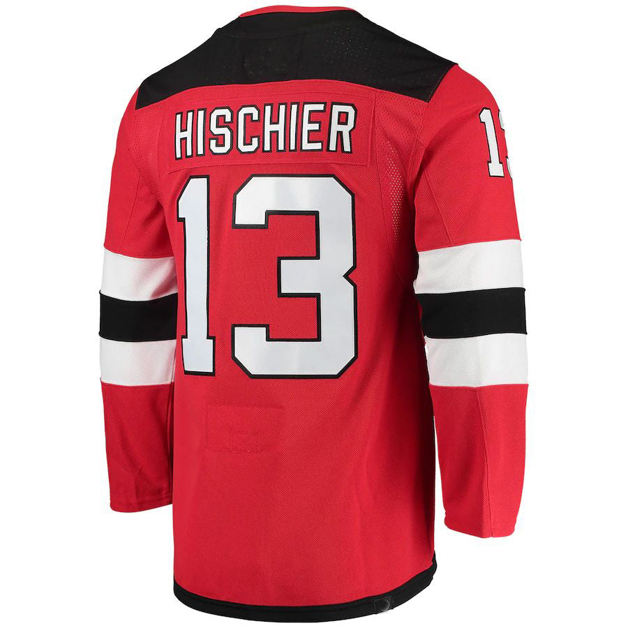 NJ.Devils #13 Nico Hischier Home Captain Patch Primegreen Authentic Pro Player Jersey Red Stitched American Hockey Jersey UNEC