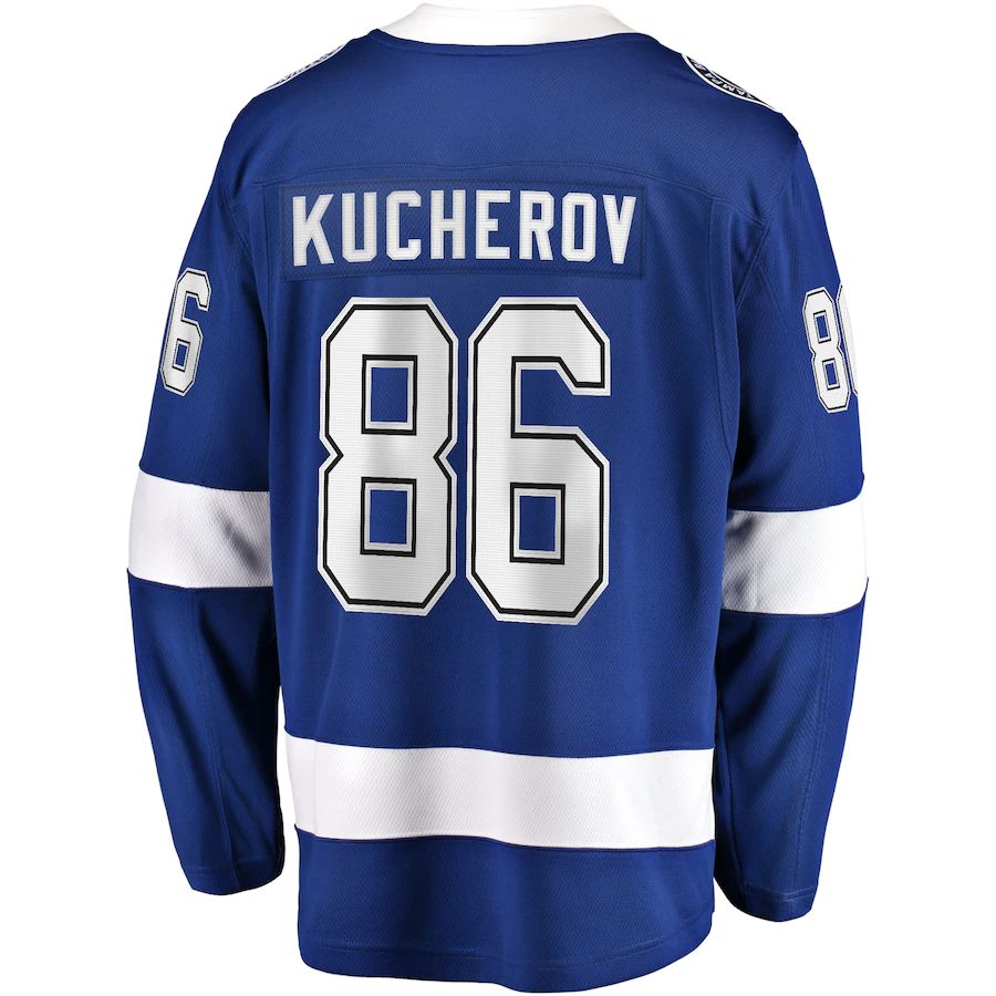 TB.Lightning #86 Nikita Kucherov Fanatics Branded Home 2022 Stanley Cup Final Breakaway Player Jersey Blue Stitched American Hockey Jersey UNEC