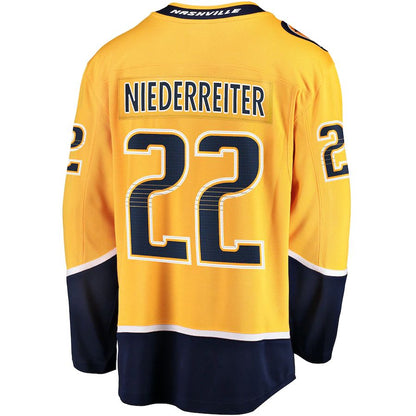 N.Predators #22 Nino Niederreiter Fanatics Branded Home Breakaway Player Jersey Gold Stitched American Hockey Jersey UNEC