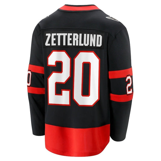 O.Senators #20 Fabian Zetterlund Fanatics Home Breakaway Jersey - Black Stitched American Hockey Jersey UNEC