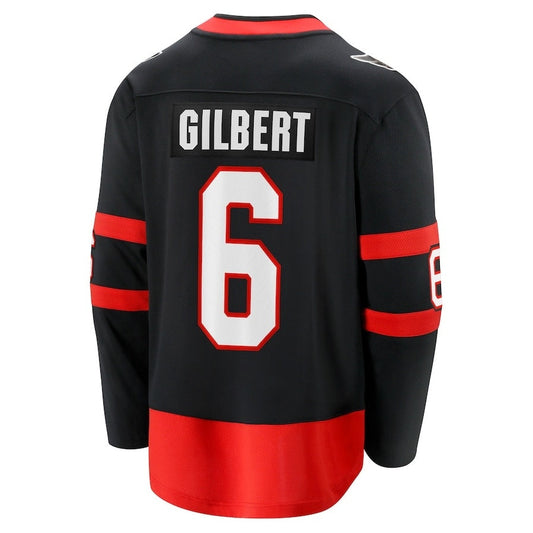O.Senators #6 Dennis Gilbert Fanatics Home Breakaway Jersey - Black Stitched American Hockey Jersey UNEC