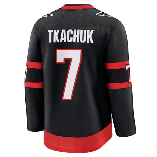 O.Senators #7 Brady Tkachuk Fanatics Home Premium Jersey - Black Stitched American Hockey Jersey UNEC