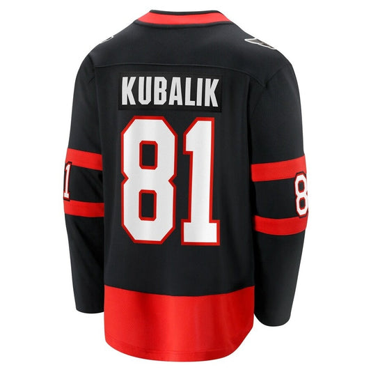 O.Senators #81 Dominik Kubalik Fanatics Home Breakaway Jersey - Black Stitched American Hockey Jersey UNEC