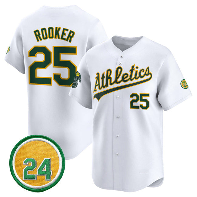 Oakland Athletics #25 Brent Rooker White 2024 Home Limited With Rickey Henderson Patch Stitched Baseball Jersey