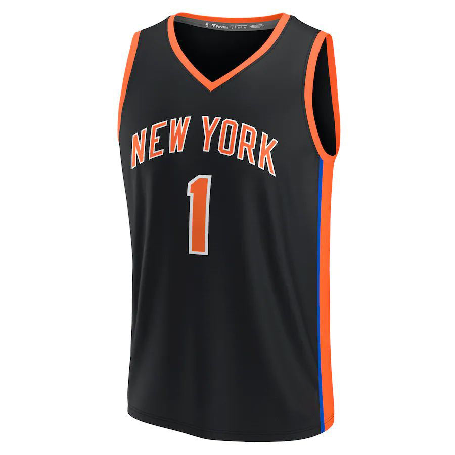 NY.Knicks #1 Obi Toppin Fanatics Branded 2022-23 Fastbreak Jersey City Edition Black Stitched American Basketball Jersey UNEC