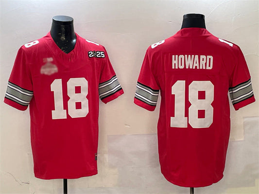 O.State Buckeyes #18 Will Howard Red 2025 CFP Final With National Champions Patch F.U.S.E. Vapor Limited Stitched Football American College Jerseys