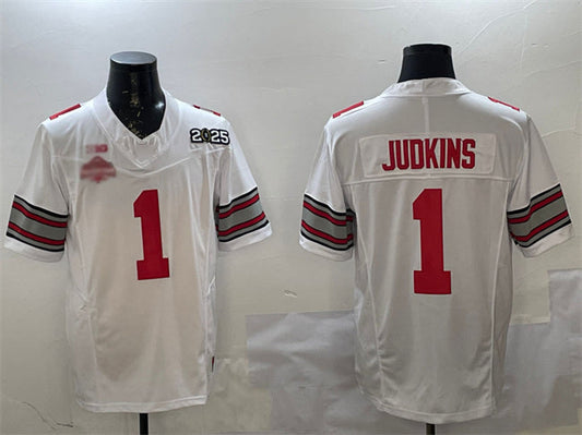 O.State Buckeyes #1 Quinshon Judkins White 2025 CFP Final With National Champions Patch F.U.S.E. Vapor Limited Stitched Football American College Jerseys