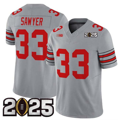 O.State Buckeyes #33 Jack Sawyer Grey 2025 CFP Final Patch F.U.S.E. Vapor Limited Stitched Football American College Jerseys
