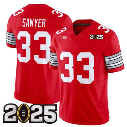 O.State Buckeyes #33 Jack Sawyer Red 2025 CFP Final Patch F.U.S.E. Vapor Limited Stitched Football American College Jerseys