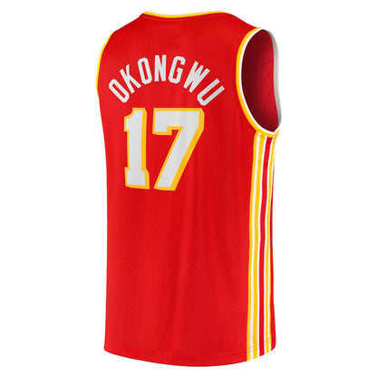A.Hawks #17 Onyeka Okongwu Fanatics Branded 2020 Draft First Round Pick Fast Break Replica Jersey Icon Edition Red Stitched American Basketball Jersey UNEC