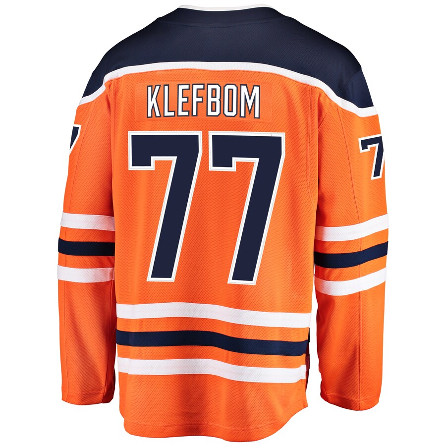 E.Oilers #77 Oscar Klefblom Fanatics Branded Breakaway Player Jersey  Orange Stitched American Hockey Jersey UNEC