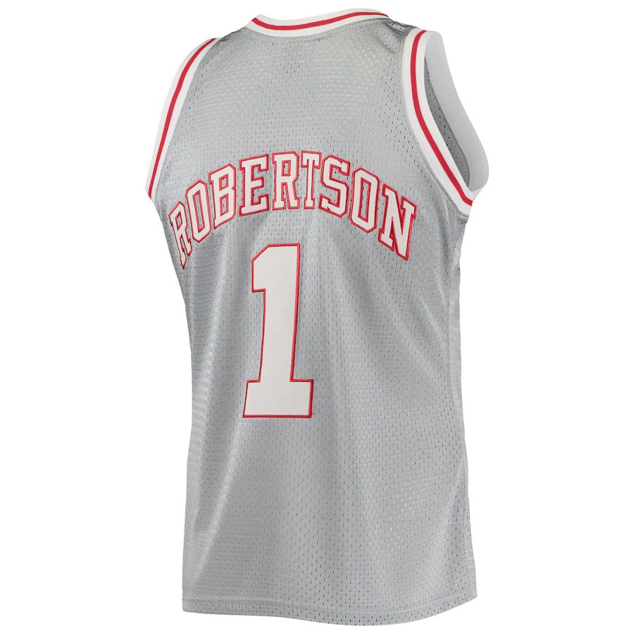 M.Bucks #1 Oscar Robertson Mitchell & Ness 75th Anniversary 1971-72 Hardwood Classics Swingman Jersey Silver Stitched American Basketball Jersey UNEC