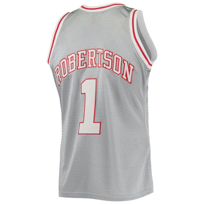 M.Bucks #1 Oscar Robertson Mitchell & Ness 75th Anniversary 1971-72 Hardwood Classics Swingman Jersey Silver Stitched American Basketball Jersey UNEC