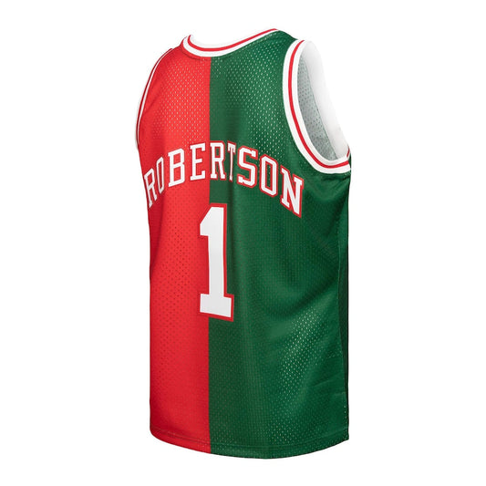 M.Bucks #1 Oscar Robertson Mitchell & Ness Hardwood Classics 1971-72 Split Swingman Jersey Green-Red Stitched American Basketball Jersey UNEC