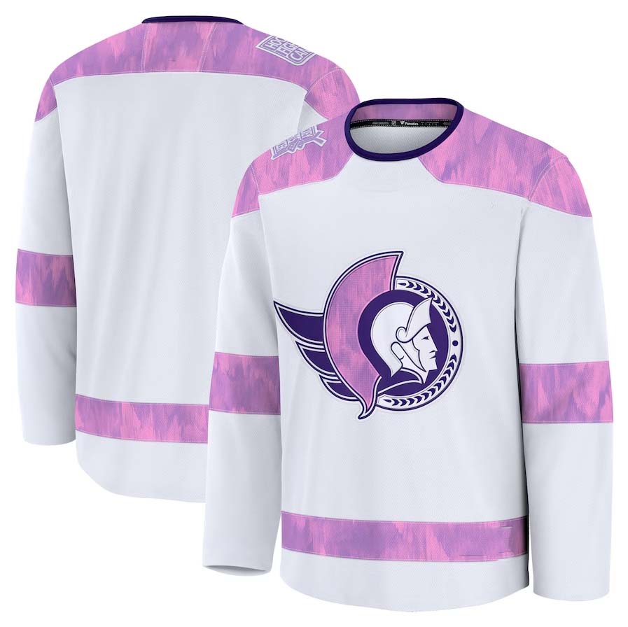 O.Senators Fanatics 2024 Hockey Fights Cancer Practice Jersey - White Stitched American Hockey Jersey UNEC