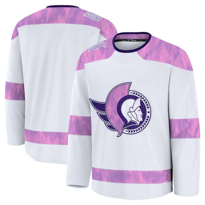 O.Senators Fanatics 2024 Hockey Fights Cancer Practice Jersey - White Stitched American Hockey Jersey UNEC