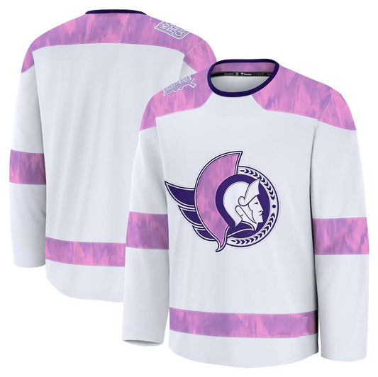 O.Senators Fanatics 2024 Hockey Fights Cancer Practice Jersey - White Stitched American Hockey Jersey UNEC