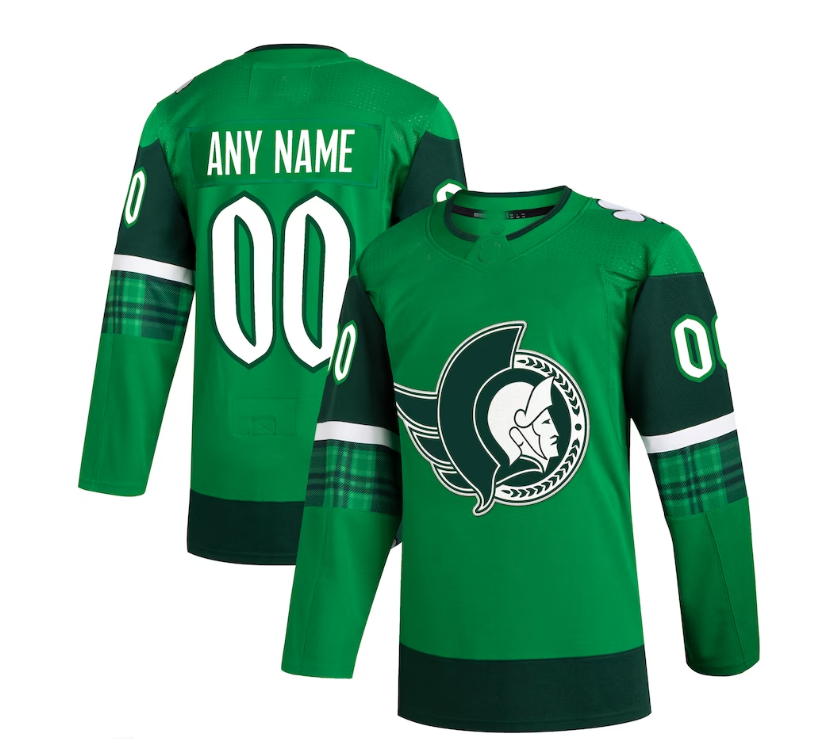 Custom O.Senators 2023 St. Patrick's Day Primegreen Authentic Jersey - Kelly Green Stitched American Hockey Jersey UNEC