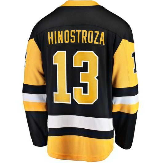 P.Penguins #13 Vinnie Hinostroza Fanatics Home Breakaway Jersey - Black Stitched American Hockey Jersey UNEC