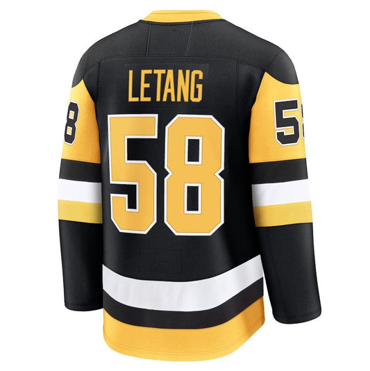 P.Penguins #58 Kris Letang Fanatics Home Premium Jersey - Black Stitched American Hockey Jersey UNEC