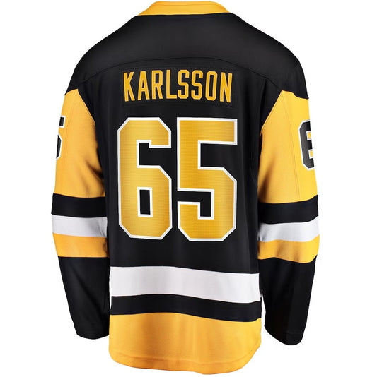 P.Penguins #65 Erik Karlsson Fanatics Home Breakaway Jersey - Black Stitched American Hockey Jersey UNEC