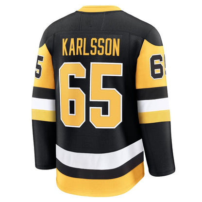 P.Penguins #65 Erik Karlsson Fanatics Home Premium Jersey - Black Stitched American Hockey Jersey UNEC