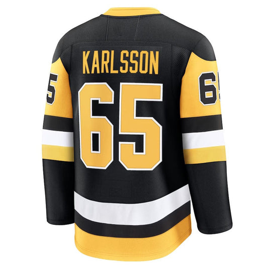 P.Penguins #65 Erik Karlsson Fanatics Home Premium Jersey - Black Stitched American Hockey Jersey UNEC